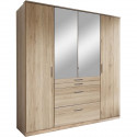 Armoire - Panneaux de particules - Aspect chene San Remo - 4 portes miroir - Chambre - L 180 x P 58 x H 198 cm