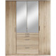 Armoire - Panneaux de particules - Aspect chene San Remo - 4 portes miroir - Chambre - L 180 x P 58 x H 198 cm