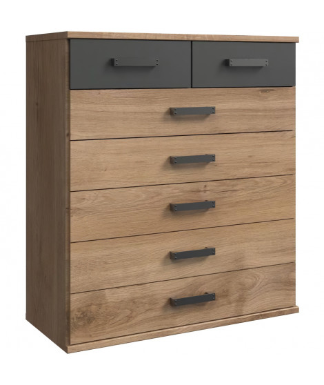 Commode - CORFOU - 4 grands tiroirs + 2 petits - Chene poutre / Graphite - 91 x 40 x 103 cm