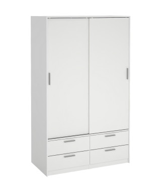 Armoire de chambre - ONTARIO - Blanc mat - 2 portes - 4 tiroirs - 121,2 x 60,25 x 200 cm