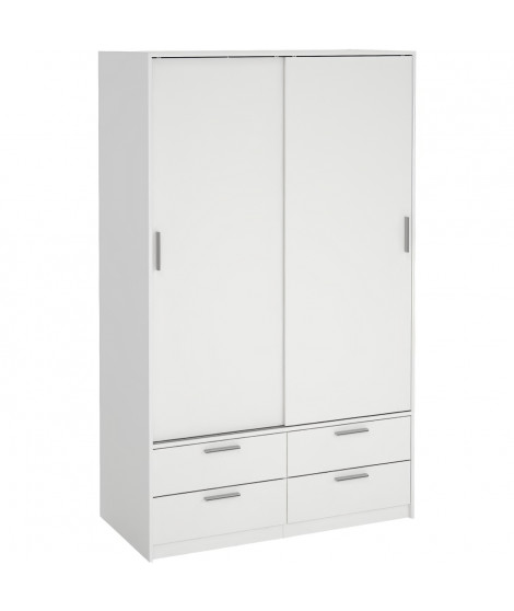 Armoire de chambre - ONTARIO - Blanc mat - 2 portes - 4 tiroirs - 121,2 x 60,25 x 200 cm