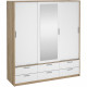 Armoire de chambre - ONTARIO - Blanc brillant / Chene - 3 portes - 6 tiroirs - 181,4 x 60,25 x 200 cm