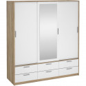 Armoire de chambre - ONTARIO - Blanc brillant / Chene - 3 portes - 6 tiroirs - 181,4 x 60,25 x 200 cm