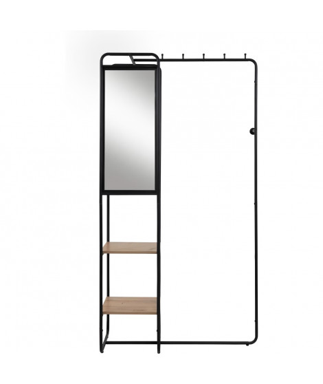 Meuble d'entrée - LUTON - Structure métallique - Noir / Chëne artisan - 100 x 185 x 37 cm - 2 étageres - 1 miroir
