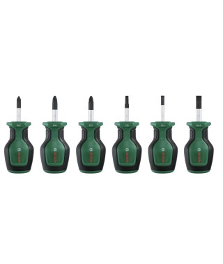 Bosch Set de 6 tournevis courts (pour endroits restreints  PH/PZ/TX/Plat  acier S2  couple élevé  embout magnétique)