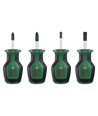Bosch Set de 4 tournevis courts (compacts pour vissage dans espaces restreints  embout magnétique)