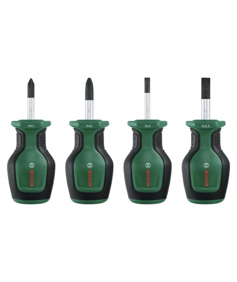 Bosch Set de 4 tournevis courts (compacts pour vissage dans espaces restreints  embout magnétique)
