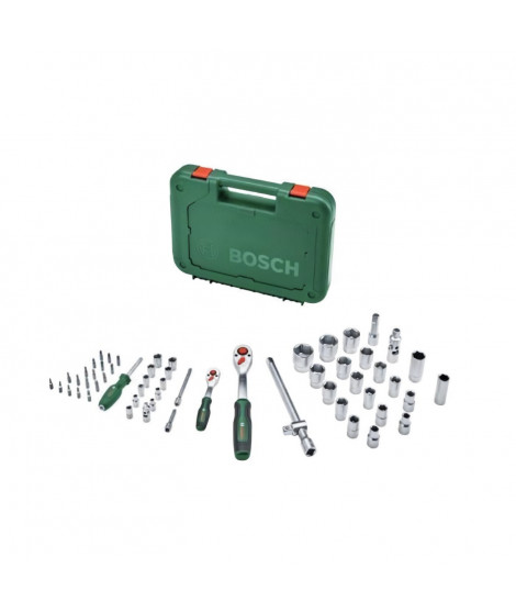 Bosch Set de 57 cliquets 1/4 + 1/2 (pour divers bricolages  55 accessoires  couple élevé  Softgrip  coffret de transport)