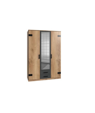 Armoire de chambre - Panneaux de particules et ABS - Beige et graphite - 3 portes - Style Industriel - 135 x 58 x H 199 cm