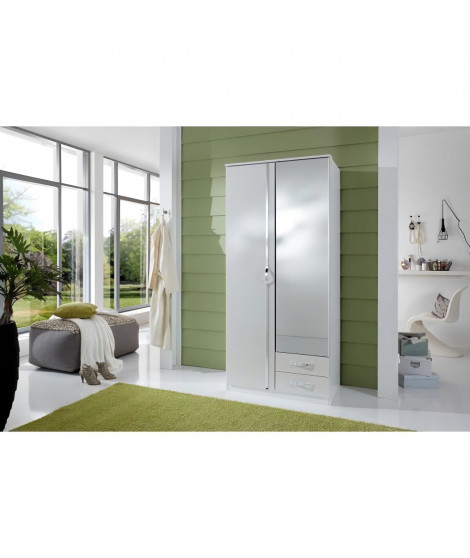 Armoire de chambre - Panneau de particules - 2 portes - Décor blanc - L 91 x P 56 x H 199 cm - TRIO