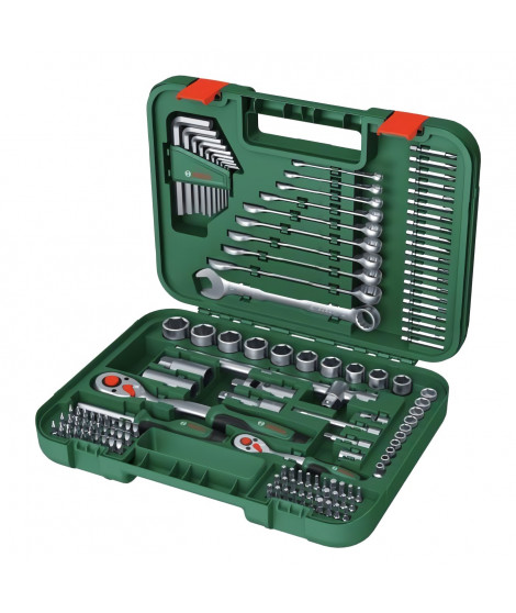 Bosch Set d'outils a main Advanced 132 pcs (pr tâches de fixation difficiles  clés/clés mâles/cliquets/tournevis  accessoires)