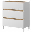 Commode TEMPUS 3 tiroirs - Décor chene nodi et blanc artik - Finition satinée - L79 x P41 x H90 cm