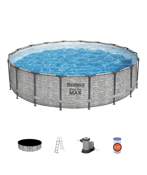 Kit Piscine hors sol tubulaire BESTWAY - Steel Pro Max - 549 x 122 cm - Ronde (Avec filtre a cartouche, une bâche et une éch…