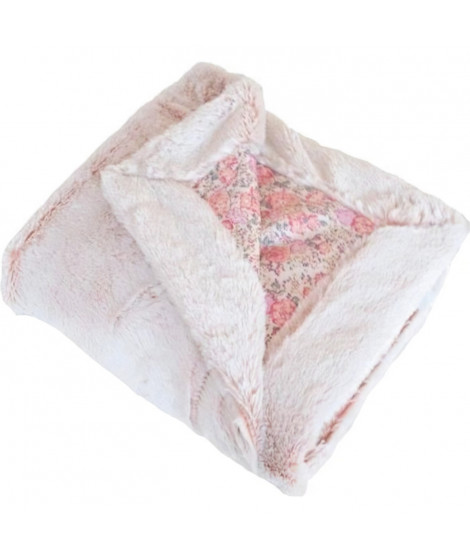 Couverture enfant en liberty et fausse fourrure - Rose - 75 x 100 cm