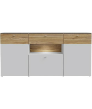 Buffet 3 portes1 tiroir LED - COMO- 194,8 x 41,3 x 94,5 cm - Gris / Chene