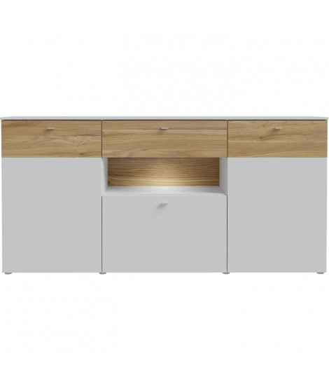 Buffet 3 portes1 tiroir LED - COMO- 194,8 x 41,3 x 94,5 cm - Gris / Chene