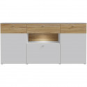 Buffet 3 portes1 tiroir LED - COMO- 194,8 x 41,3 x 94,5 cm - Gris / Chene