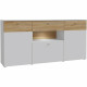 Buffet 3 portes1 tiroir LED - COMO- 194,8 x 41,3 x 94,5 cm - Gris / Chene
