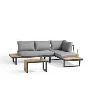 Salon de jardin modulable - Aluminium - DCB GARDEN - 4 places - TOKYO - Gris anthracite et bois d'acacia