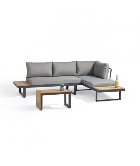 Salon de jardin modulable - Aluminium - DCB GARDEN - 4 places - TOKYO - Gris anthracite et bois d'acacia