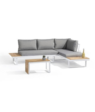 Salon de jardin modulable - Aluminium - DCB GARDEN - 4 places - TOKYO - Blanc et bois d'acacia