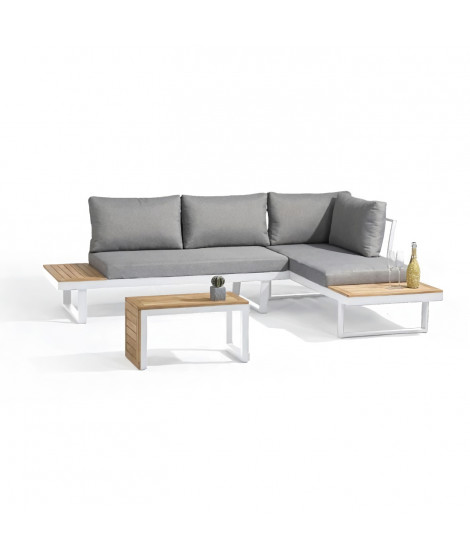 Salon de jardin modulable - Aluminium - DCB GARDEN - 4 places - TOKYO - Blanc et bois d'acacia
