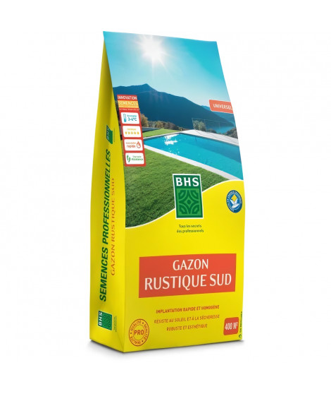 Gazon - BHS - Gazon Rustique Sud - 10kg - Résistant aux conditions seches grâce a la fétuque élevée. Rapide et homogene.