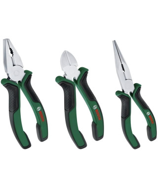 Bosch Home and Garden - Set de 3 pinces (universelle, a bec long, coupante diagonale endurantes  ergonomiques)