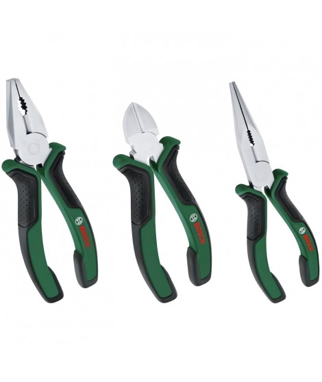 Bosch Home and Garden - Set de 3 pinces (universelle, a bec long, coupante diagonale endurantes  ergonomiques)