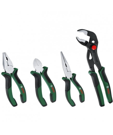 Bosch - Set de 4 pinces (coupante diagonale précise et durable, universelle, a bec long et multiprises)