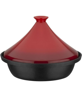 Tajine fonte massive - GSW - 30 x 22 cm - Couvercle céramique - Induction - Rouge
