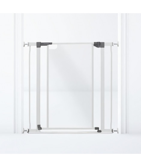 Barriere de sécurité a panneau transparent - DREAMBABY - Fonction maintien en position ouverte- Bas anti-chute - Blanc