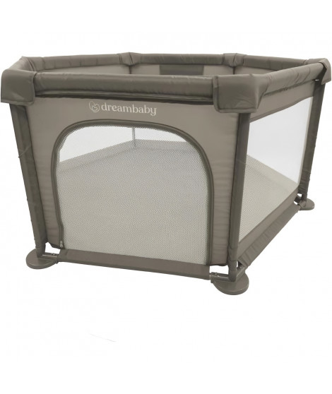 Parc Explore - DREAMBABY - 6 côtés avec base en tissu et cadre rembourré - Ø 1,40 m - H 70 cm - Taupe