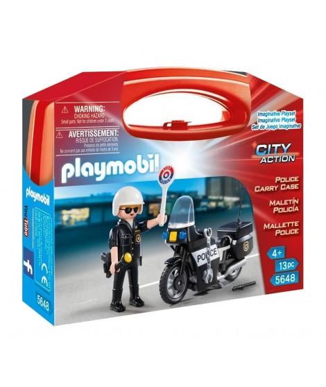 PLAYMOBIL - Valisette Motard de Police - Garçon - 13 éléments - A partir de 4 ans
