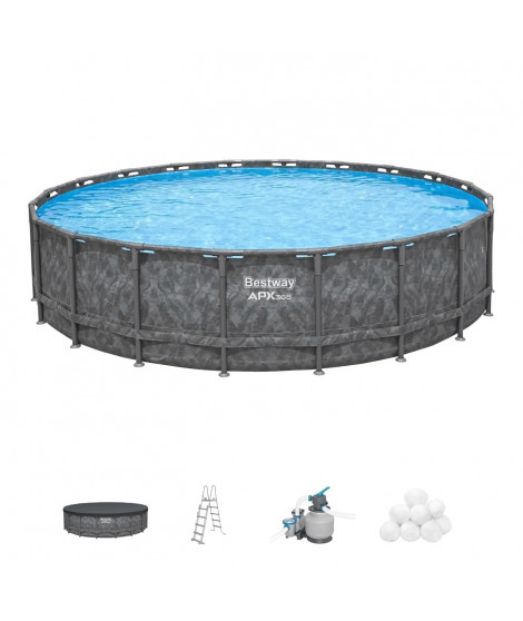 Kit Piscine hors sol tubulaire BESTWAY - APX 365 - 610 x 132 cm - Ronde (Filtre a sable, 500g polysphere, échelle, bâche)