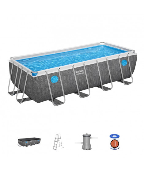 Kit Piscine hors sol tubulaire BESTWAY - Steel Pro - 488 x 244 x 122 cm - Rectangulaire (Filtre a cartouche, échelle, bâche)