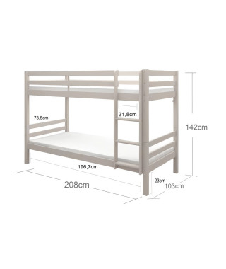 Lits superposés séparables enfant - 2x90x200 cm - Pin massif gris clair - Sommier inclus - ANDO