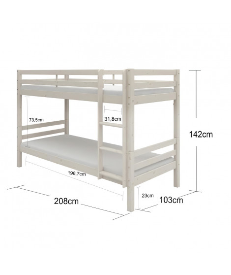 Lits superposés séparables enfant - 2x90x190 cm - Pin massif blanc - Sommier inclus - ANDO