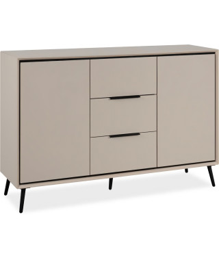 Buffet - ARONA 01B - Beige / Noir - 2 portes, 3 tiroirs - 135 x 90 x 38 cm