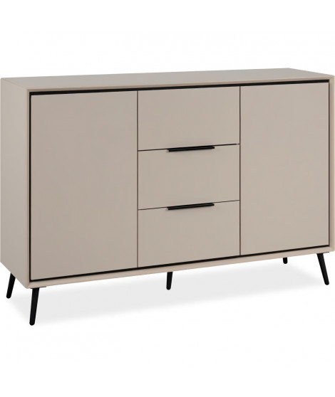 Buffet - ARONA 01B - Beige / Noir - 2 portes, 3 tiroirs - 135 x 90 x 38 cm