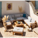 Salon de jardin d'angle modulable - Bois d'acacia - 9 personnes - LEVATA XXL - Lin + Housse