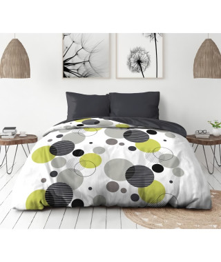 Parure de lit microfibre - HOME LINGE PASSION - BULLES DE REVE - Housse 220 x 240 cm + 2 taies d'oreiller 63 x 63 cm - Gris