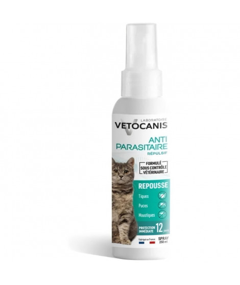 VETOCANIS Spray anti-puces, anti-tiques et anti-moustiques - Pour Chat - 250 ml