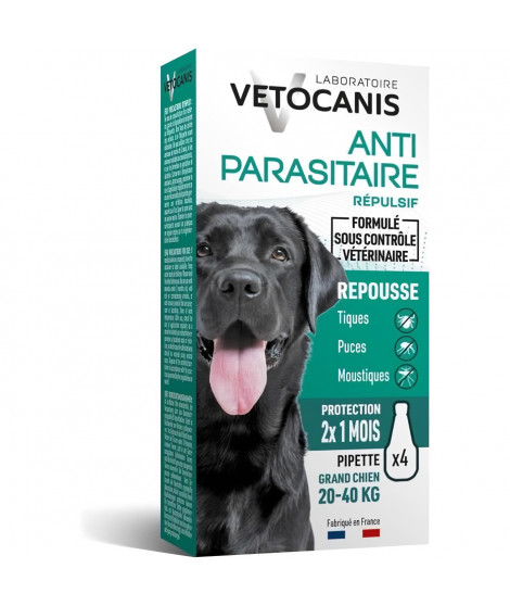VETOCANIS 4 Pipettes anti-puces et anti-tiques - Pour grand chien 20-40 kg - 2x 1 mois de protection