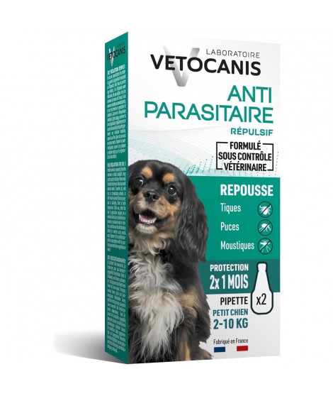 VETOCANIS 2 Pipettes anti-puces et anti-tiques - Pour petit chien 2-10 kg - 2x 1 mois de protection
