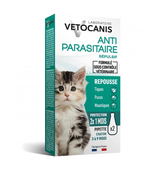 VETOCANIS Pipettes Anti Puces, Tiques, Moustiques, pour Chat - 2 pipettes