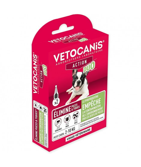 VETOCANIS Duo Spot on, Anti-puces et Anti-tiques pour petit chien, 2 pipettes