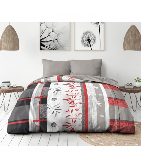Parure de lit microfibre - HOME LINGE PASSION - SHIZUOKA - Housse 220 x 240 cm + 2 taies d'oreiller 63 x 63 cm - Bleu