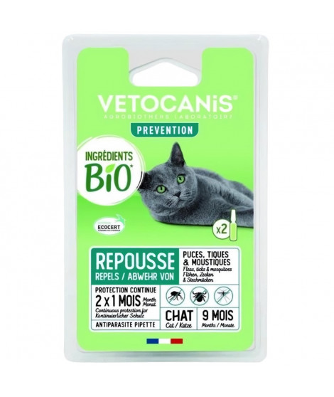 Pipettes Antiparasitaire - VETOCANIS - Ingrédients Bio pour Chats