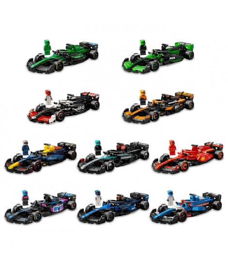 LEGO Lot de 10 écuries Formula 1 Speed Champions - Jeu de construction avec véhicule de course + 1 minifigurine collector